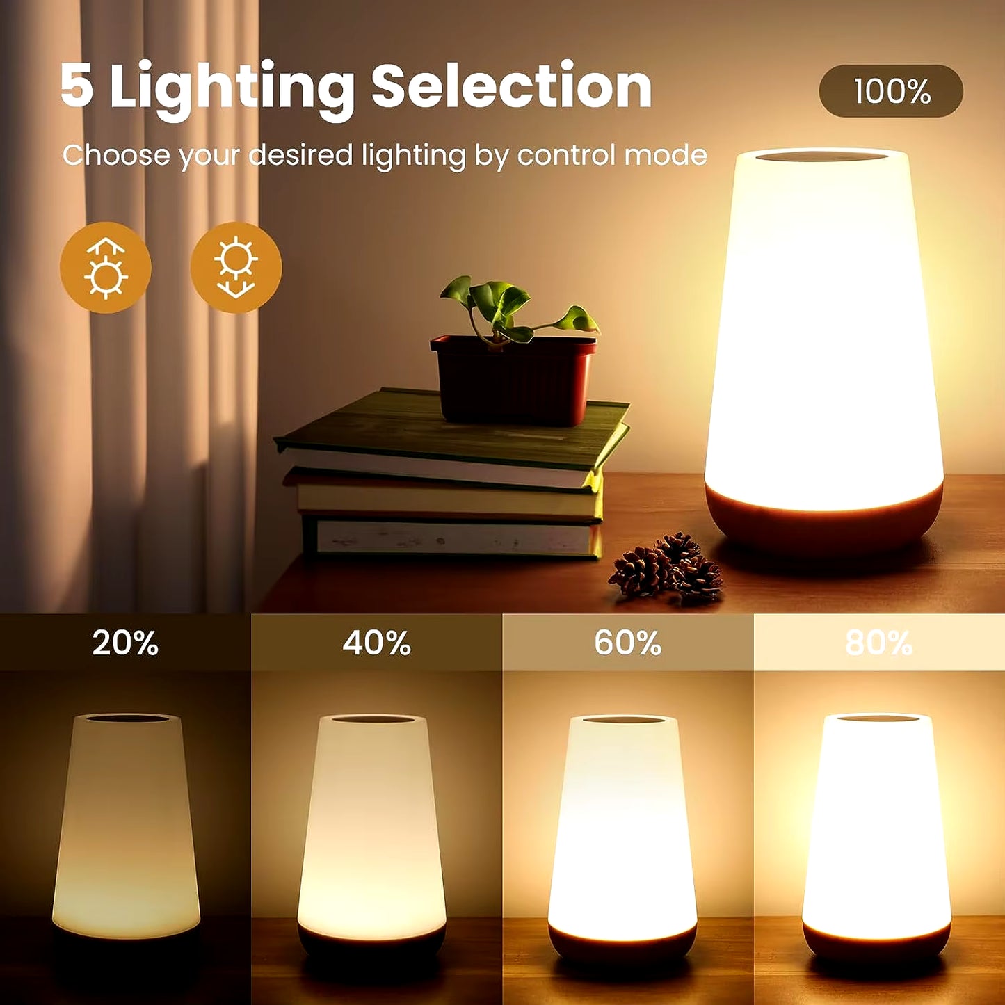 Table Lamp Bedside Lamp for Bedroom 13 Color Changing Touch Night Light RGB Remote Dimmable USB Rechargeable Portable Room Light